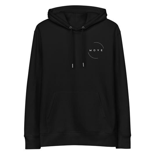 Black hoodie with 'MOVE' logo on a white background